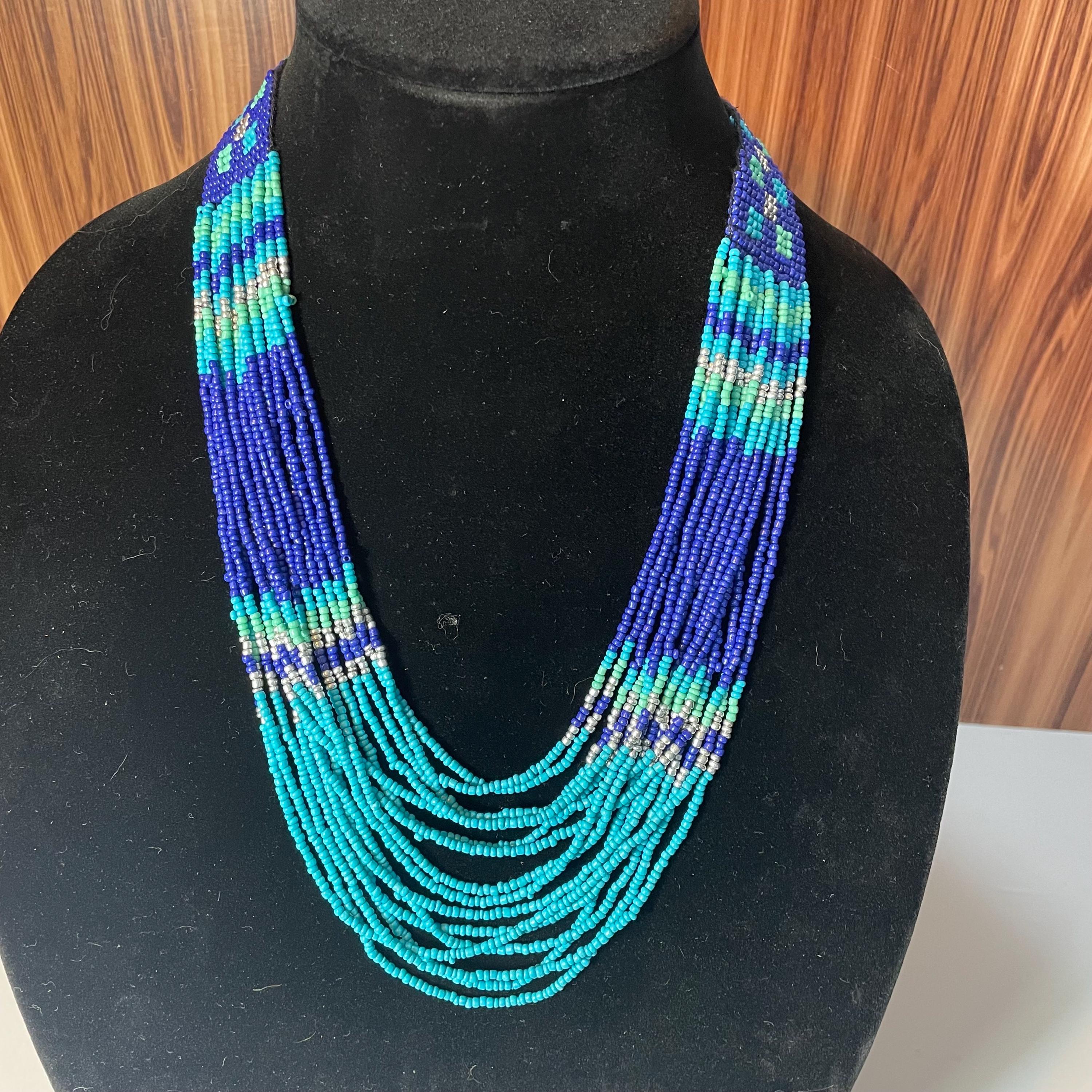 Collier Vintage Perles Cascade Gris Bleu - Argenté 925 - Longueur 56 Cm - Comme Neuf