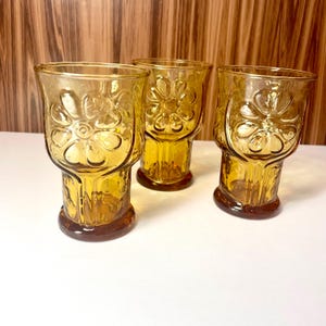 Vintage Libbey ‘Country Garden Daisy’ Amber Juice Glasses