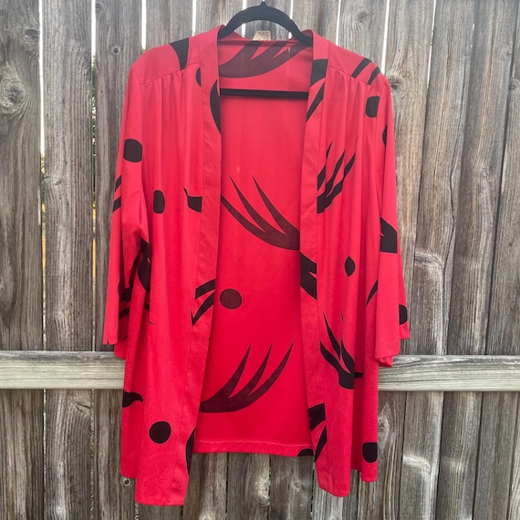 Vintage Edith Martin California Red & Black Open Cardigan OS