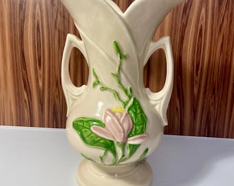 Vase vintage Hull Art « Magnolia » 10,5 pouces avec double anse