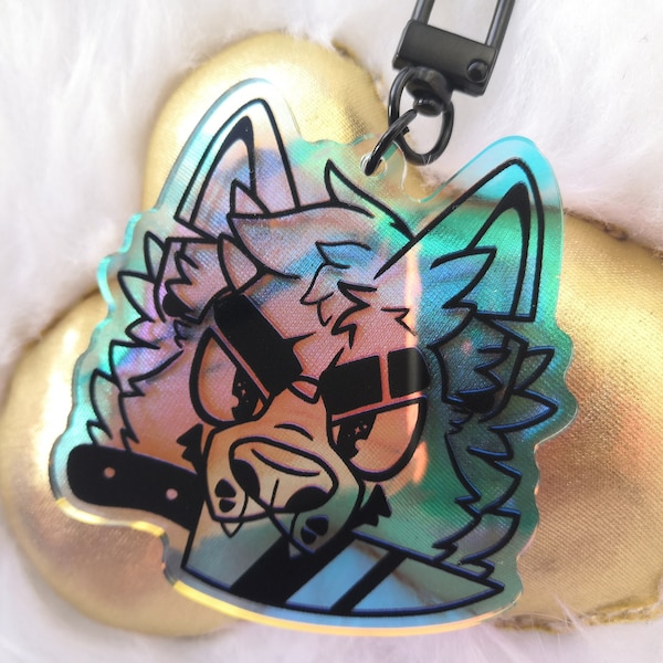 Holographic 'Wolf with Knife' Keychain