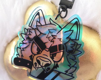 Holographic 'Wolf with Knife' Keychain