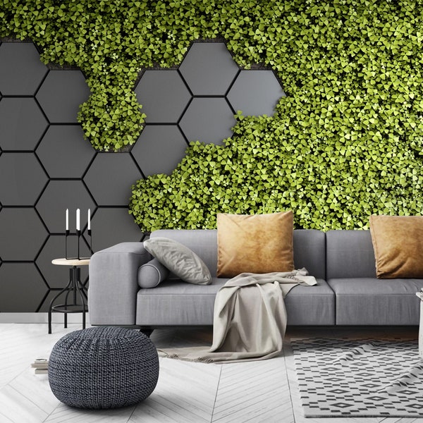 3D Effect Nature Wallpaper Self Adhesive Peel and Stick Honeycomb and Grass Wallpaper Geometric Removable Wall Mural