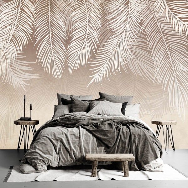 Leaves Wallpaper Soft Color Tropical Jungle Tropical Palm Self Adhesive Peel and Stick Wall Mural Modern Wallpaper