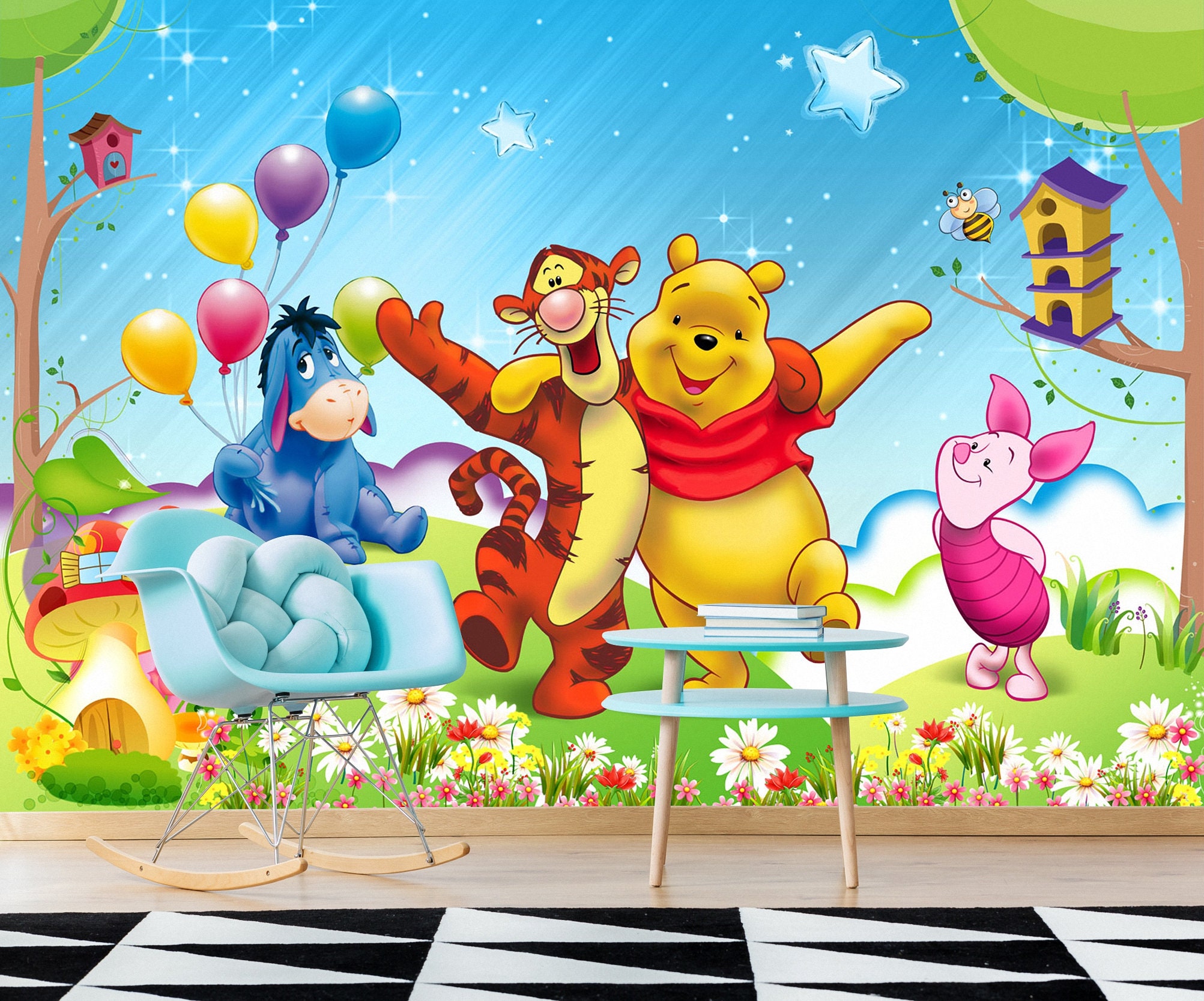 Winnie the Pooh Kids Wallpaper Nursery Cartoon Peel and Stick - Etsy