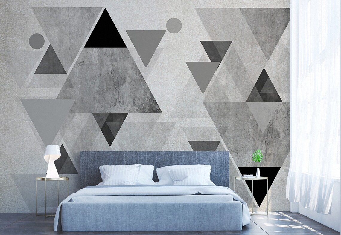 Triangle Peel and Stick Wallpaper Geometry Abstract 3d Gray Etsy
