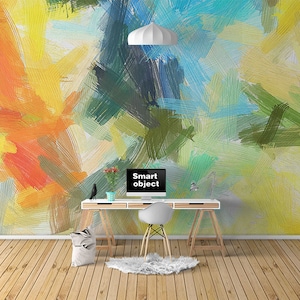 Colorful Abstract Wallpaper Graffiti Brush Stroke Acrylic Peel And Stick Removable Self Adhesive Wall Mural Living Room Decor