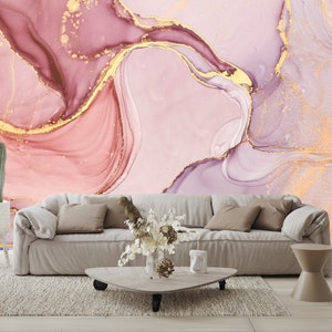 Pink Marble Wallpaper Rose Gold Purple Pastel Peel And Stick Removable Non Woven Self Adhesive Wall Mural