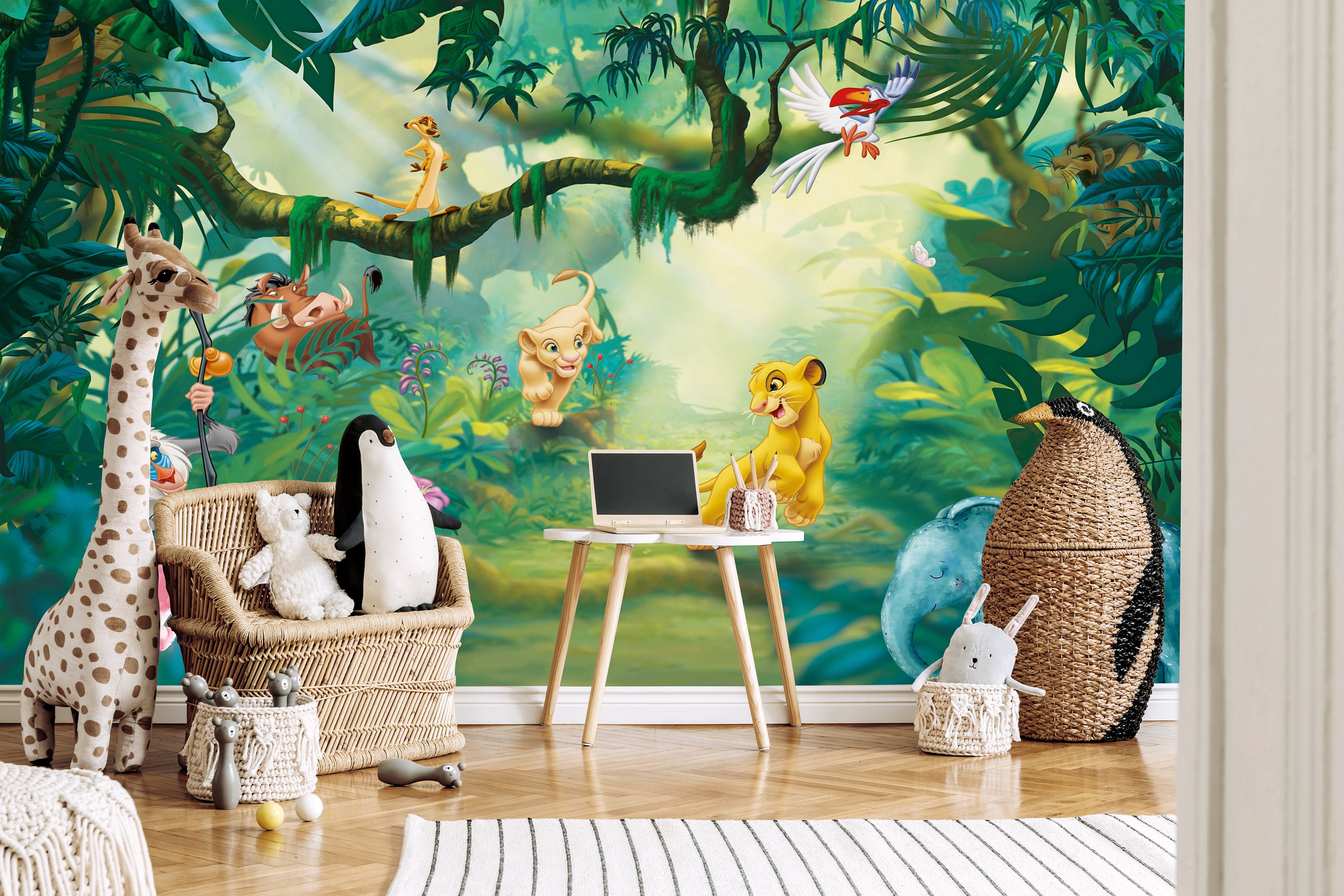 Jungle Kids Wallpaper Cartoon Safari Animals Nursery Removable Etsy UK