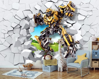 Kids Room Wallpaper Transformers Boys Nursery Cartoon Peel and Stick Self Adhesive Non Woven Removable Wall Mural