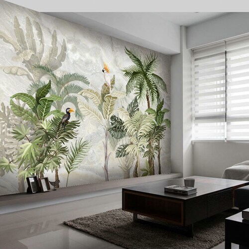 Tropical Rainforest Wallpaper Jungle Floral Landscape Marbled - Etsy