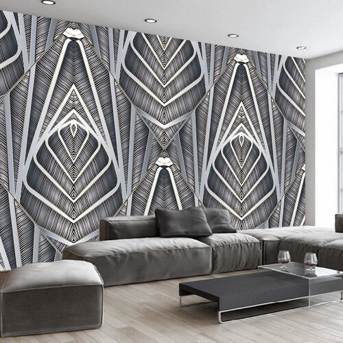 Triangle Peel and Stick Wallpaper Geometry Abstract 3d Gray Etsy