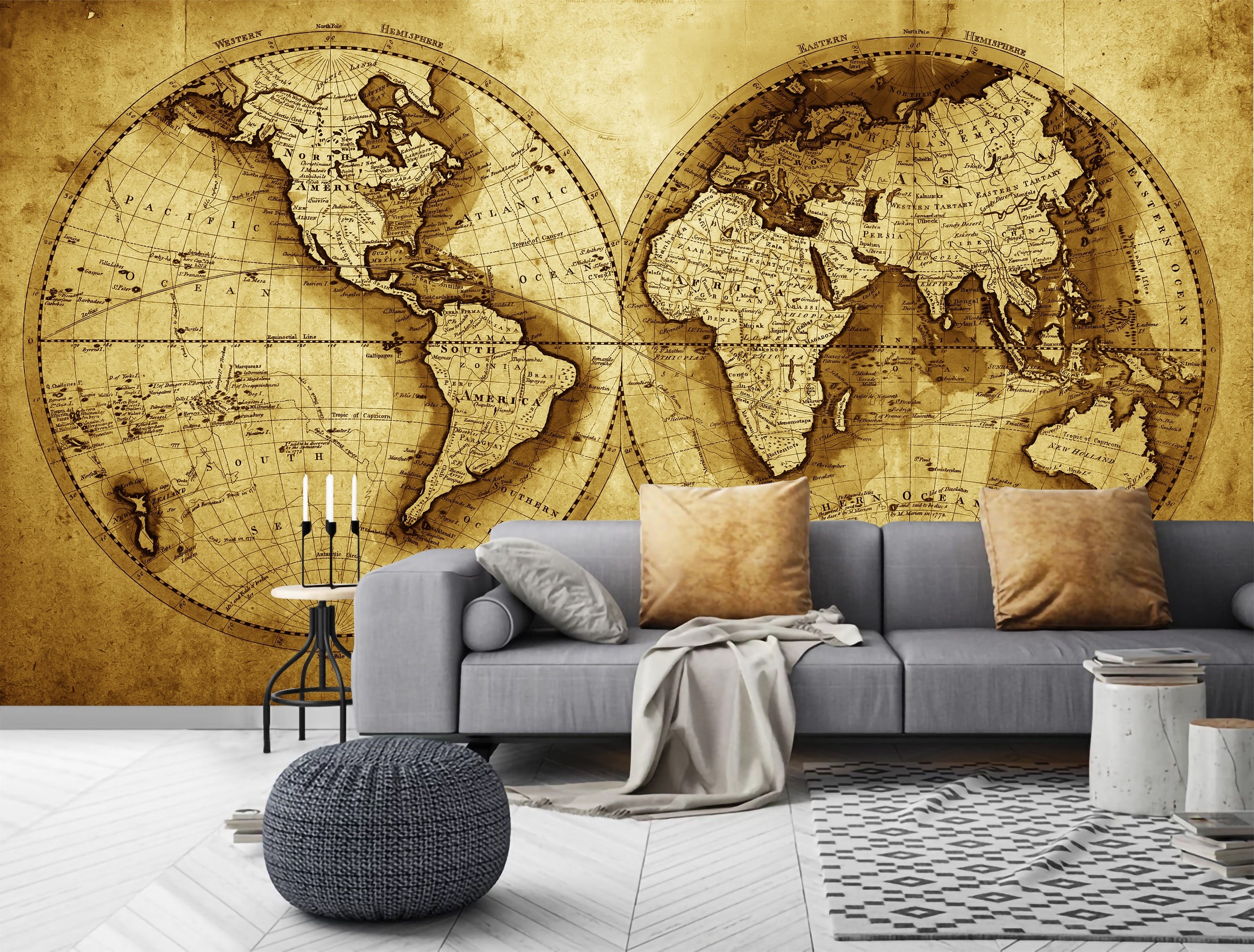 Wall Décor Map Wallpaper Peel and Stick Self Adhesive Dark Political