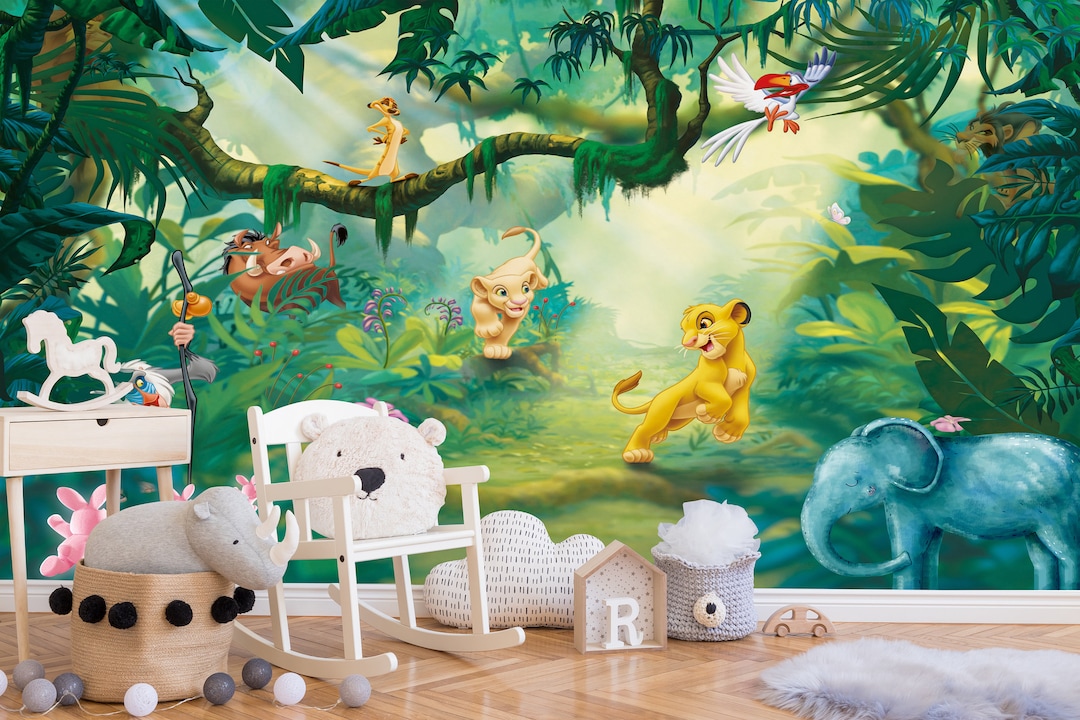 Jungle Kids Wallpaper Cartoon Safari Animals Nursery Removable ...