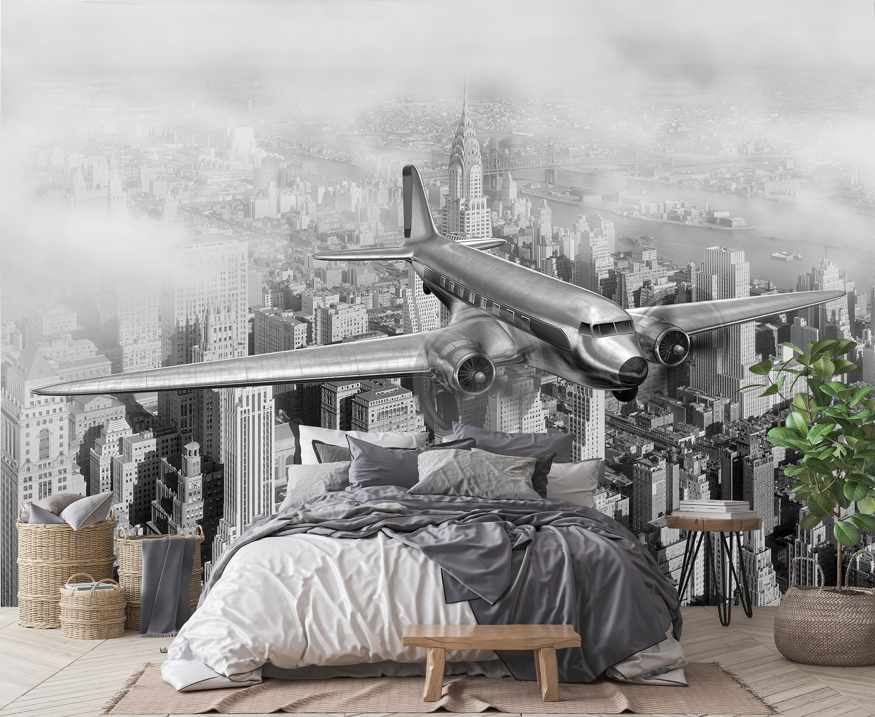 Plane Wallpaper Airplane Skyline NYC Black and White Peel and - Etsy Plane Wallpaper Airplane Skyline NYC Black and White Peel and - Etsy