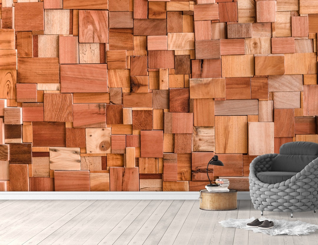 Wood Block Wallpaper Brick Geometry Wooden 3d Peel and Stick - Etsy
