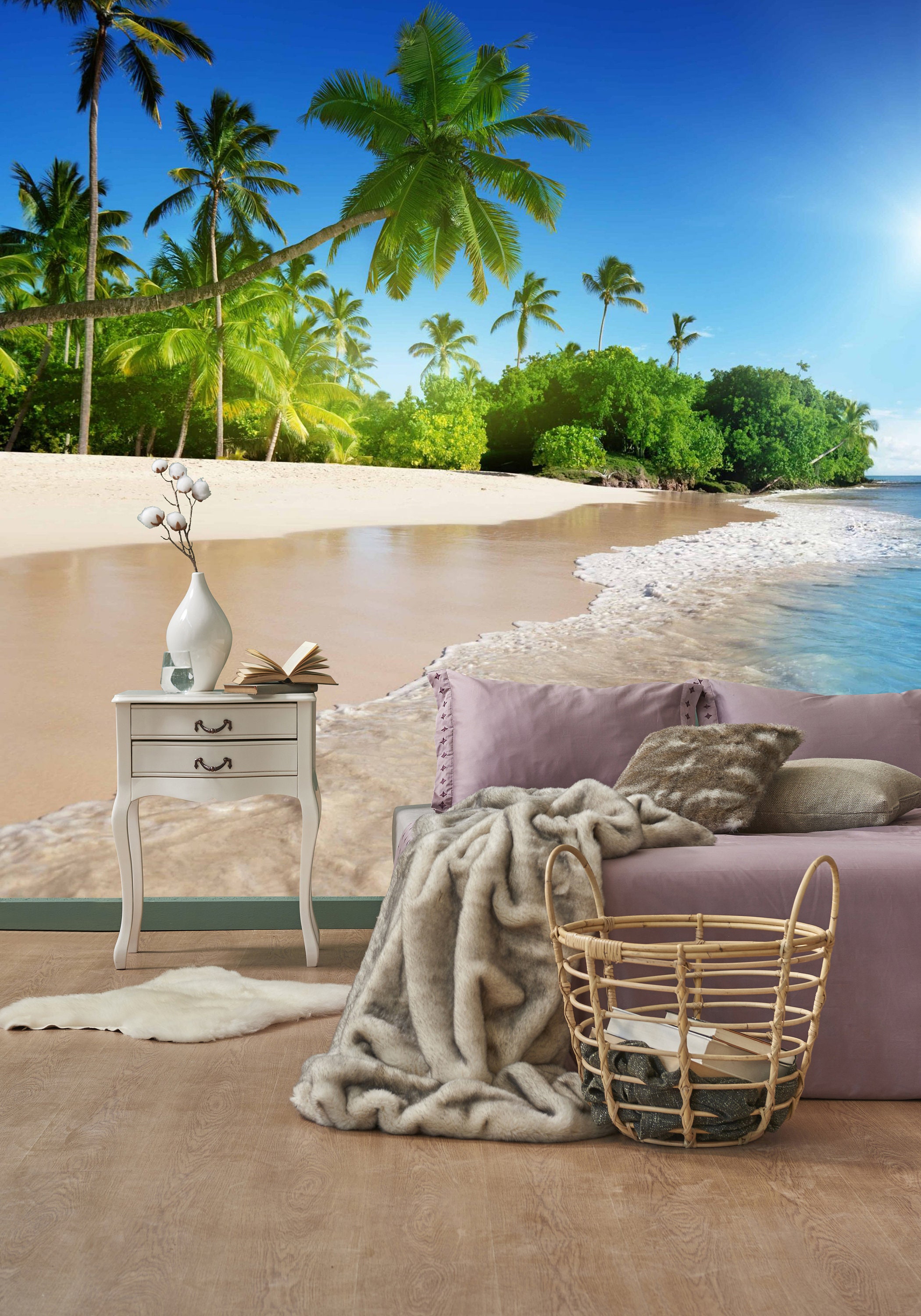 Beach Peel and Stick Wallpaper Tropical Sea Cute Palm Tree Etsy