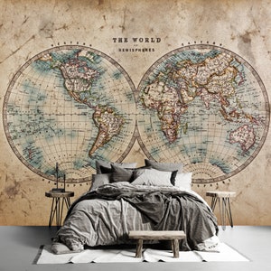Mapa del mundo de oro Mural de Pared #6135