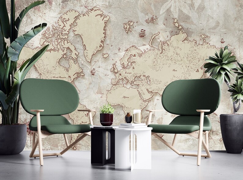 Self Adhesive Peel and Stick World Map Wallpaper Political Etsy