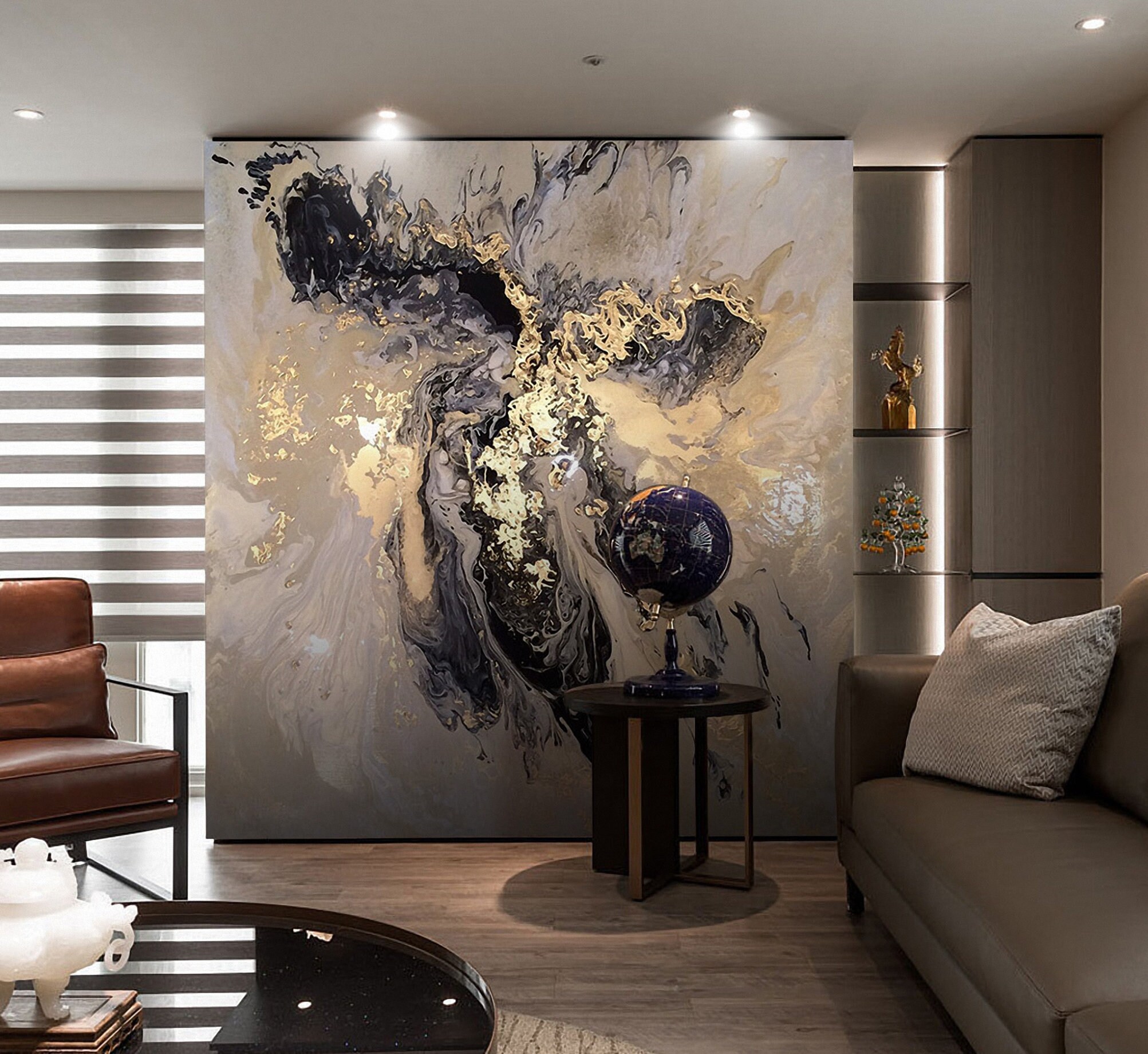 Gold Marble Wallpaper Black Fluid Abstract Aesthetic  Peel And Stick Non Woven Self Adhesive Wall Mural