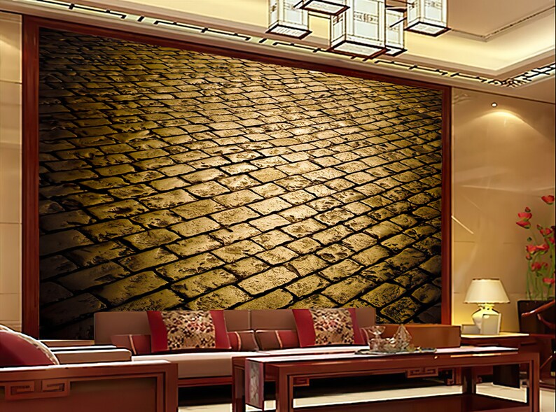 Gold Brick Wallpaper Vintage Stone 3d Texture Peel and Stick Etsy