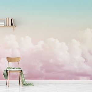 Cloud Wallpaper Sky Pastel Color Nature Peel And Stick Non Woven Self Adhesive Removable Wall Mural