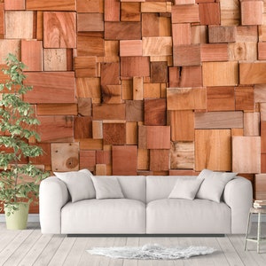 Wood Block Wallpaper Brick Geometry Wooden 3d Peel and Stick - Etsy