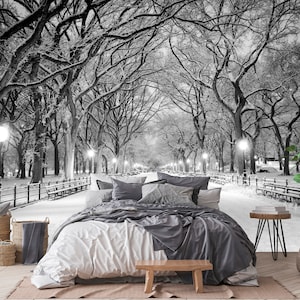 Central Park Wallpaper Snow Winter Black And White Peel And Stick Removable Non Woven Self Adhesive Wall Mural