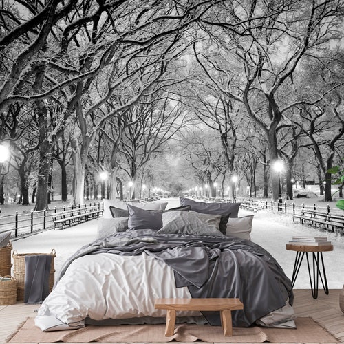 Central Park Wallpaper Snow Winter Black and White Peel and - Etsy Central Park Wallpaper Snow Winter Black and White Peel and - Etsy