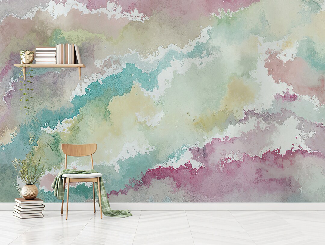 Abstract Peel and Stick Wallpaper Concrete Purple Colorful Etsy