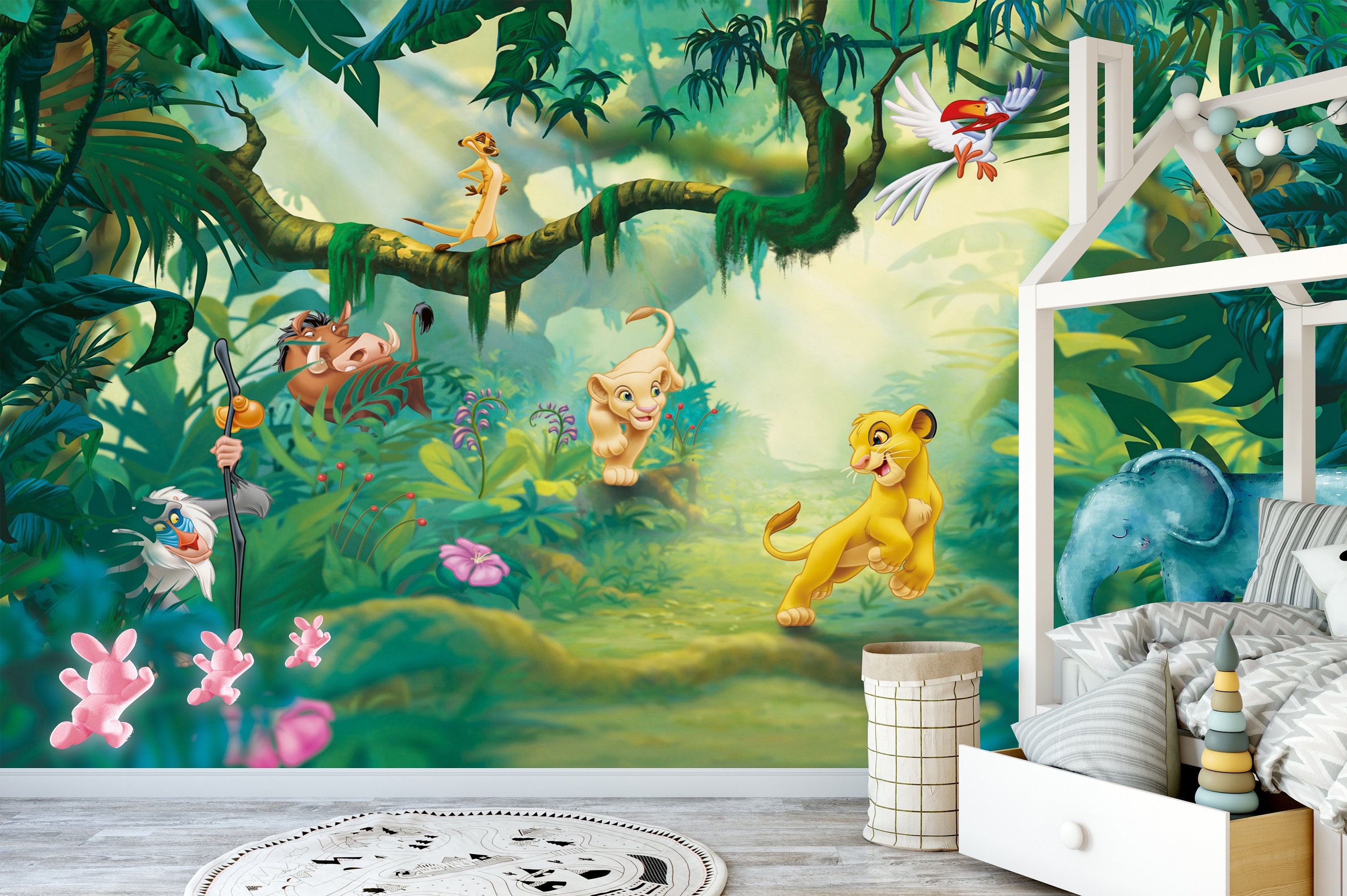 Jungle Kids Wallpaper Cartoon Safari Animals Nursery Removable | Etsy