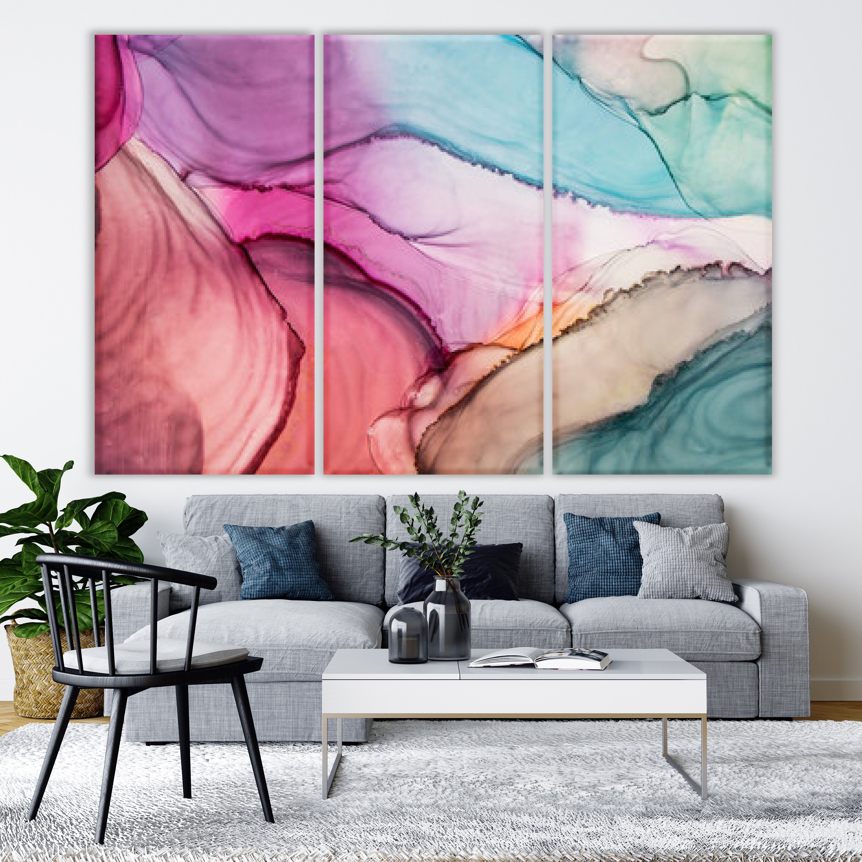 Nordische Wandbilder Set - Abstrakte Marmor Leinwand Bilder 20x30cm