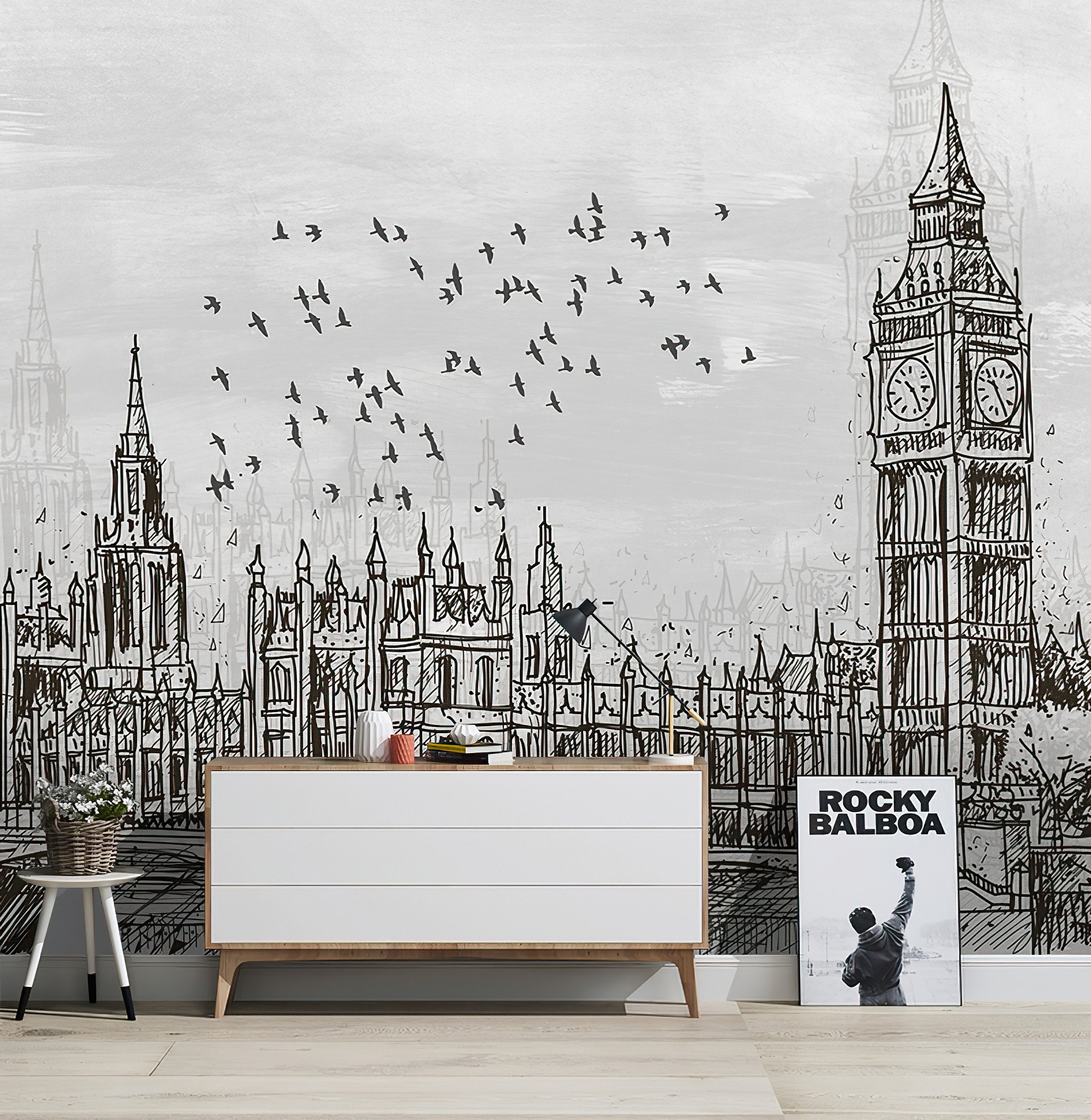 London Painting Wallpaper Mural / London England Wallpaper / London