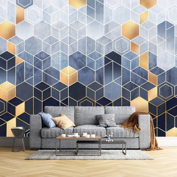 Abstract Geometric Hexagon Wallpaper Abstract Gold Geometric - Etsy