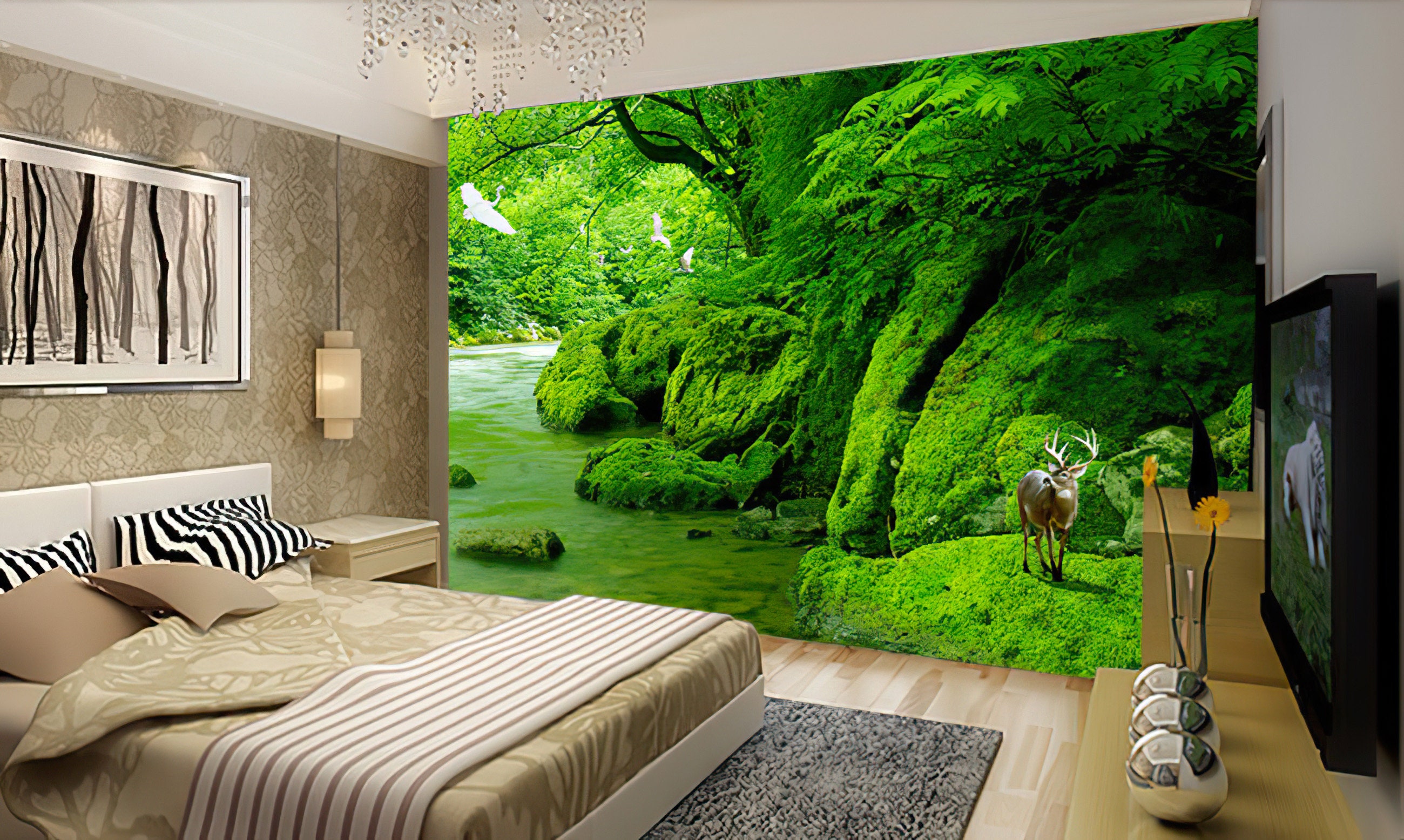 Nature Wallpaper Green Forest 3d Landscape Peel And Stick Removable Non