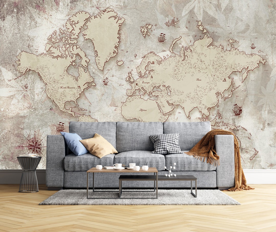 Self Adhesive Peel and Stick World Map Wallpaper Political World Map