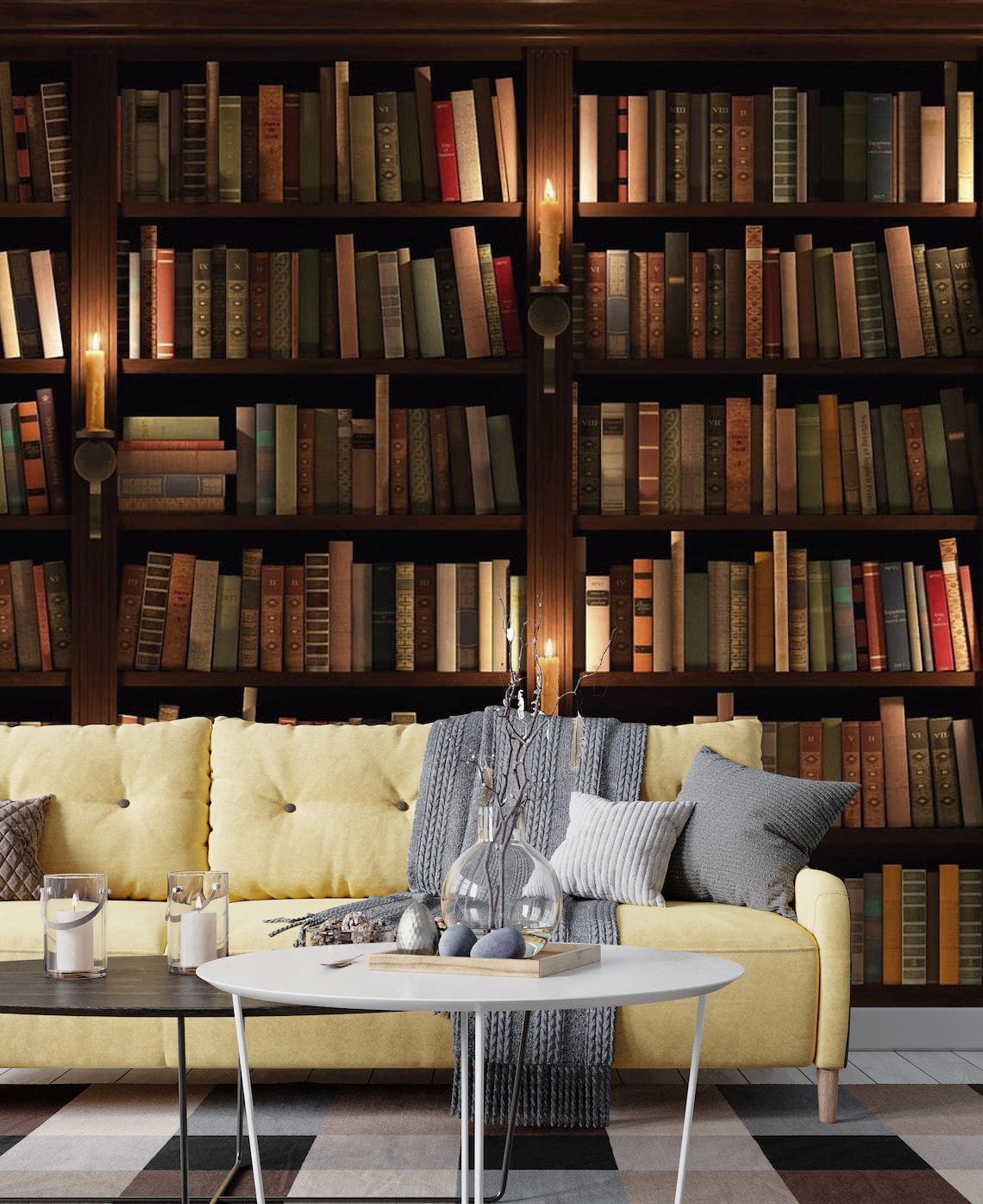 Bookshelf Wallpaper Bookcase Library Texture Old Faux 3d Etsy UK