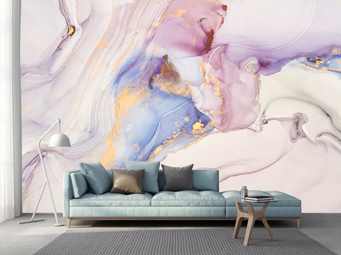 Marble Wallpaper Pink Rose Gold Purple Pastel Peel and Stick Etsy