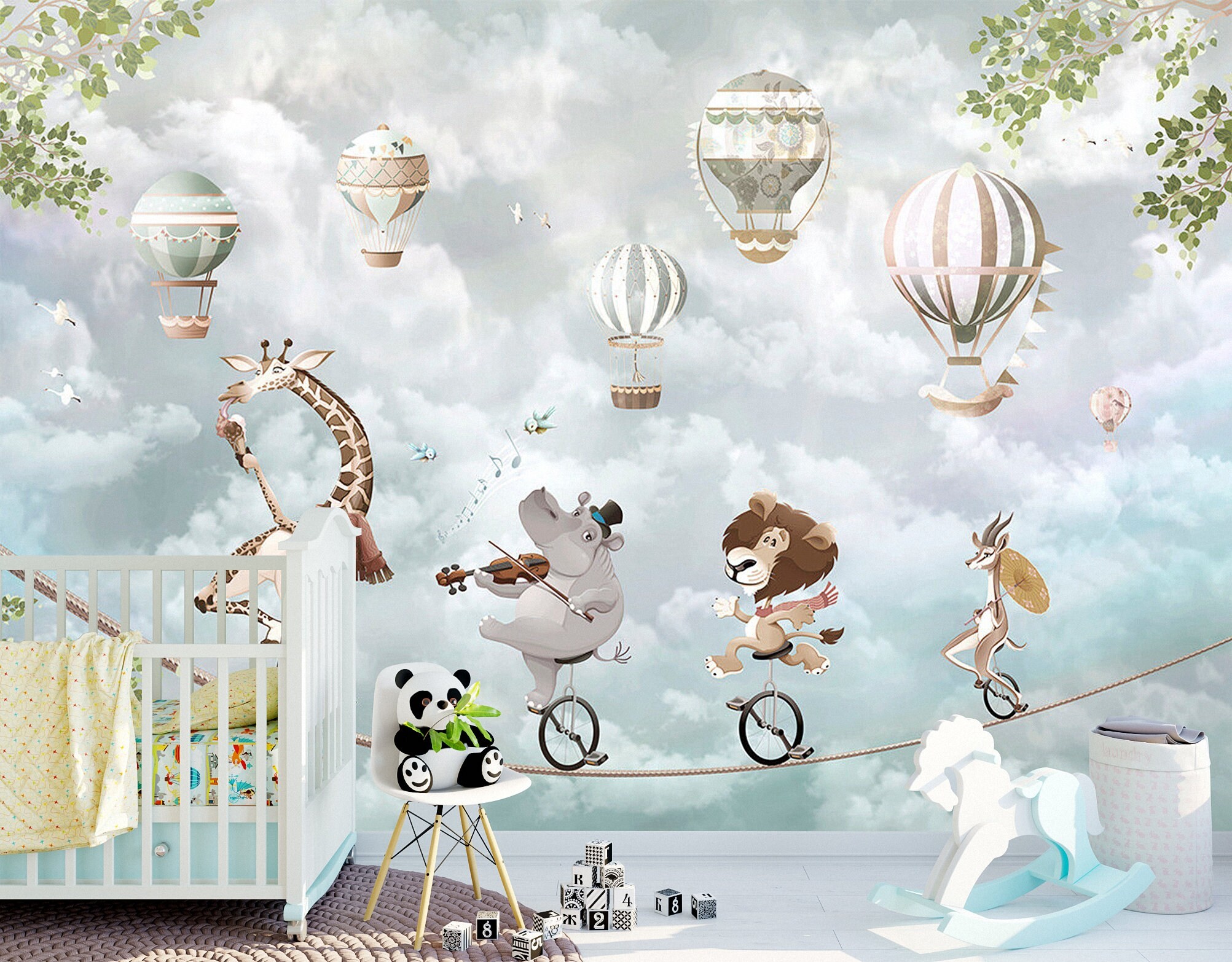 Nursery Wallpaper Kids Hot Air Balloon Peel and Stick Self Etsy