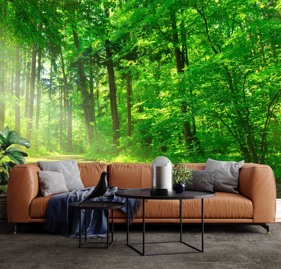 Forest Removable Wallpaper Enchanting Forest Green Nature 3d Etsy