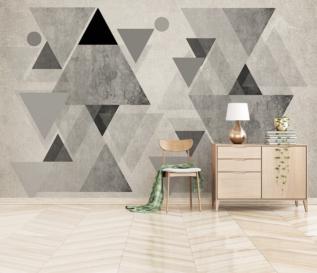 Triangle Peel and Stick Wallpaper Geometry Abstract 3d Gray Non Woven Self Adhesive Minimalistic