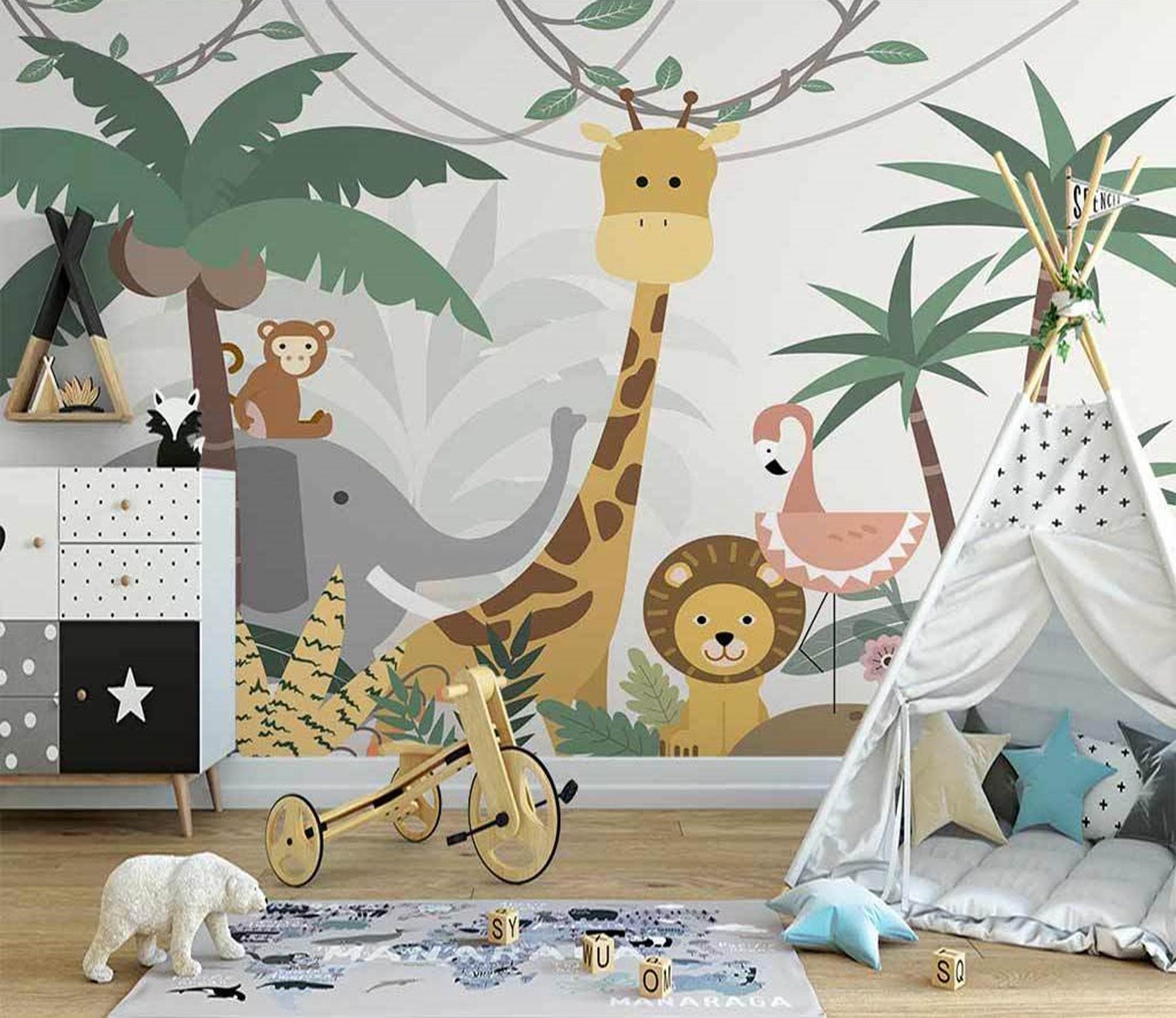 Forest Animals Cartoon Kids Wallpaper Safari Removable Non - Etsy Forest Animals Cartoon Kids Wallpaper Safari Removable Non - Etsy