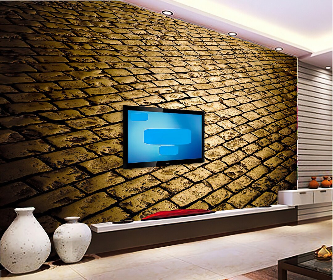 Gold Brick Wallpaper Vintage Stone 3d Texture Peel and Stick Non Woven