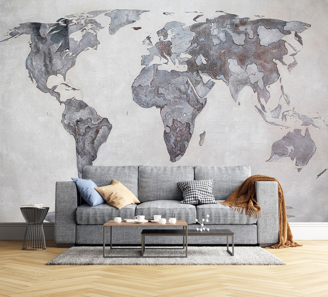 Customized Large World Map Removable Wallpaper Peel and Stick Etsy