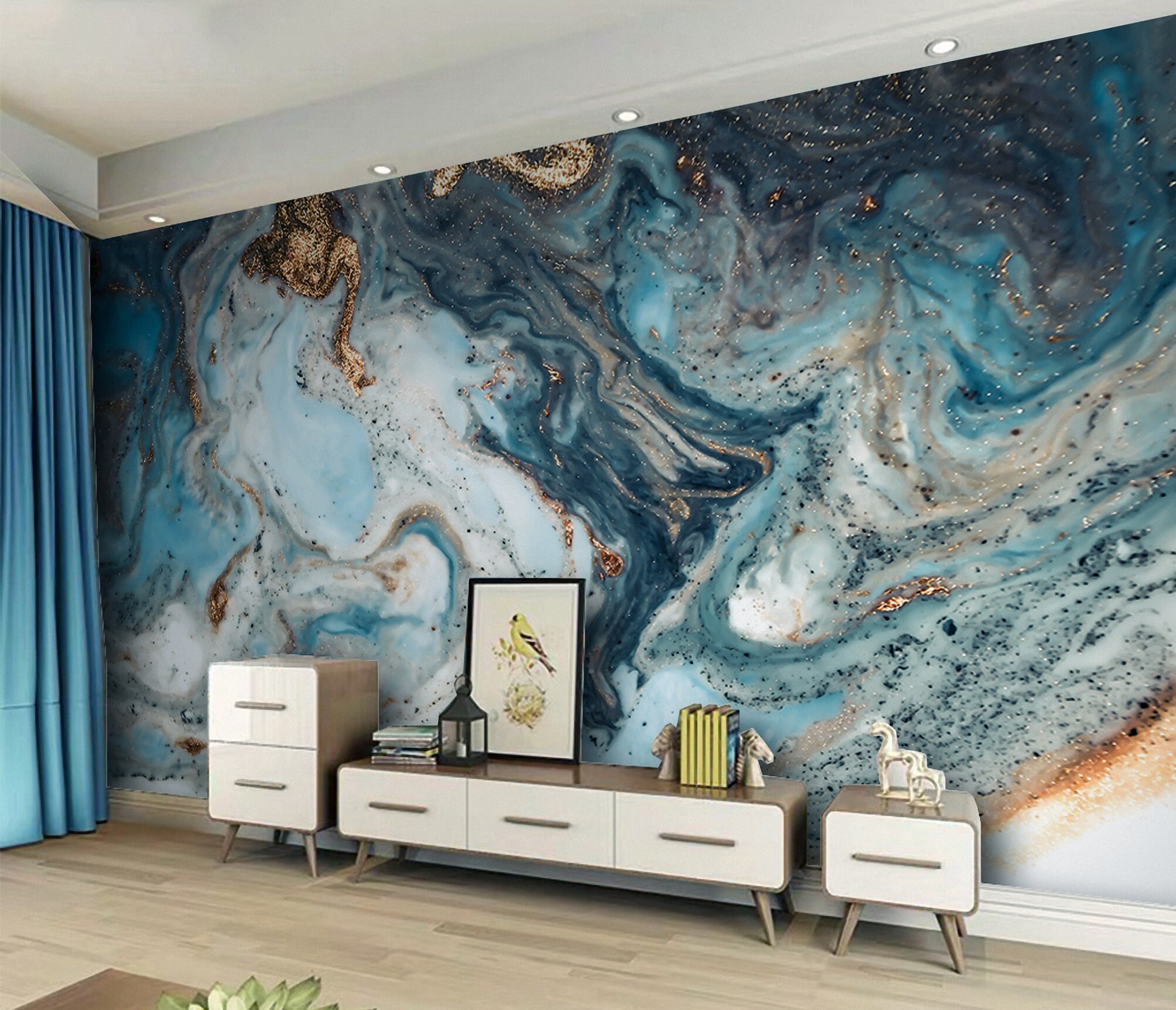 Blue Marble Wallpaper Peel And Stick Fluid Abstract Aesthetic  Non Woven Self Adhesive Wall Mural