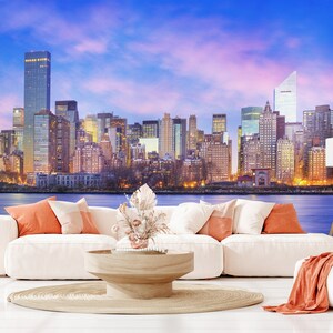 City Wallpaper New York Skyline Panorama NYC Cityscape Skyscrapers Peel and Stick Removable Self Adhesive Wall Mural Bedroom Decor image 2