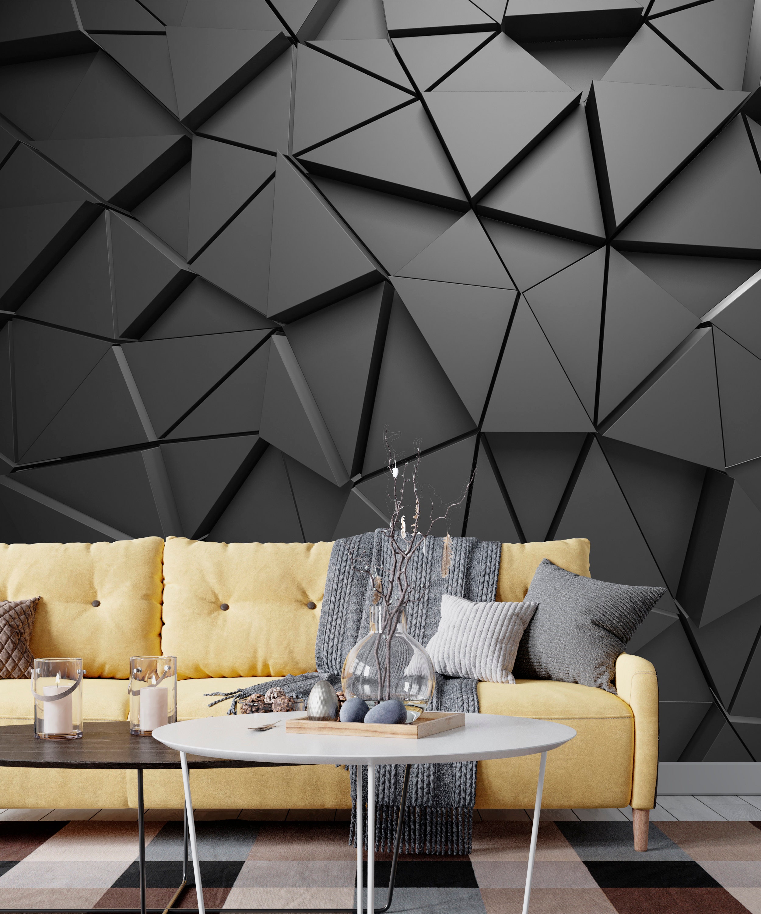Papel pintado 3D Sólido Geométrico Abstracto Gris Triángulo Fondo Negro  Peel and Stick Mural de pared Sala de estar Decoración de pared de oficina  de moda -  México