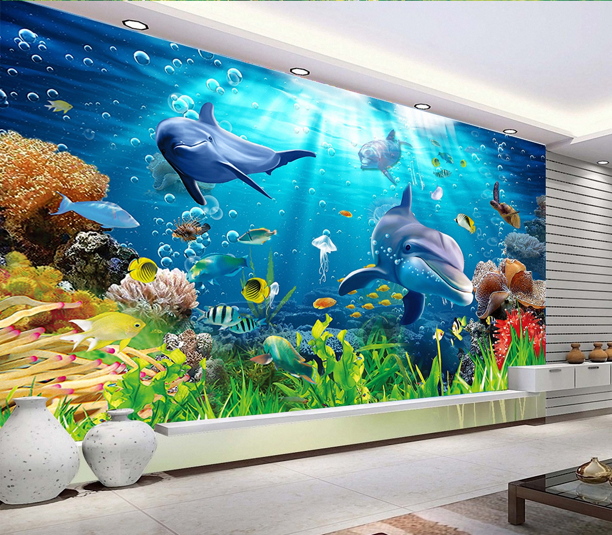  Mural 3D azul océano onda paisaje autoadhesivo lienzo adhesivo  pared apliques papel pintado extraíble dormitorio cartel moderno mural pared  para sala de estar, baño, cocina (78.7 x 57.1 in) : Herramientas