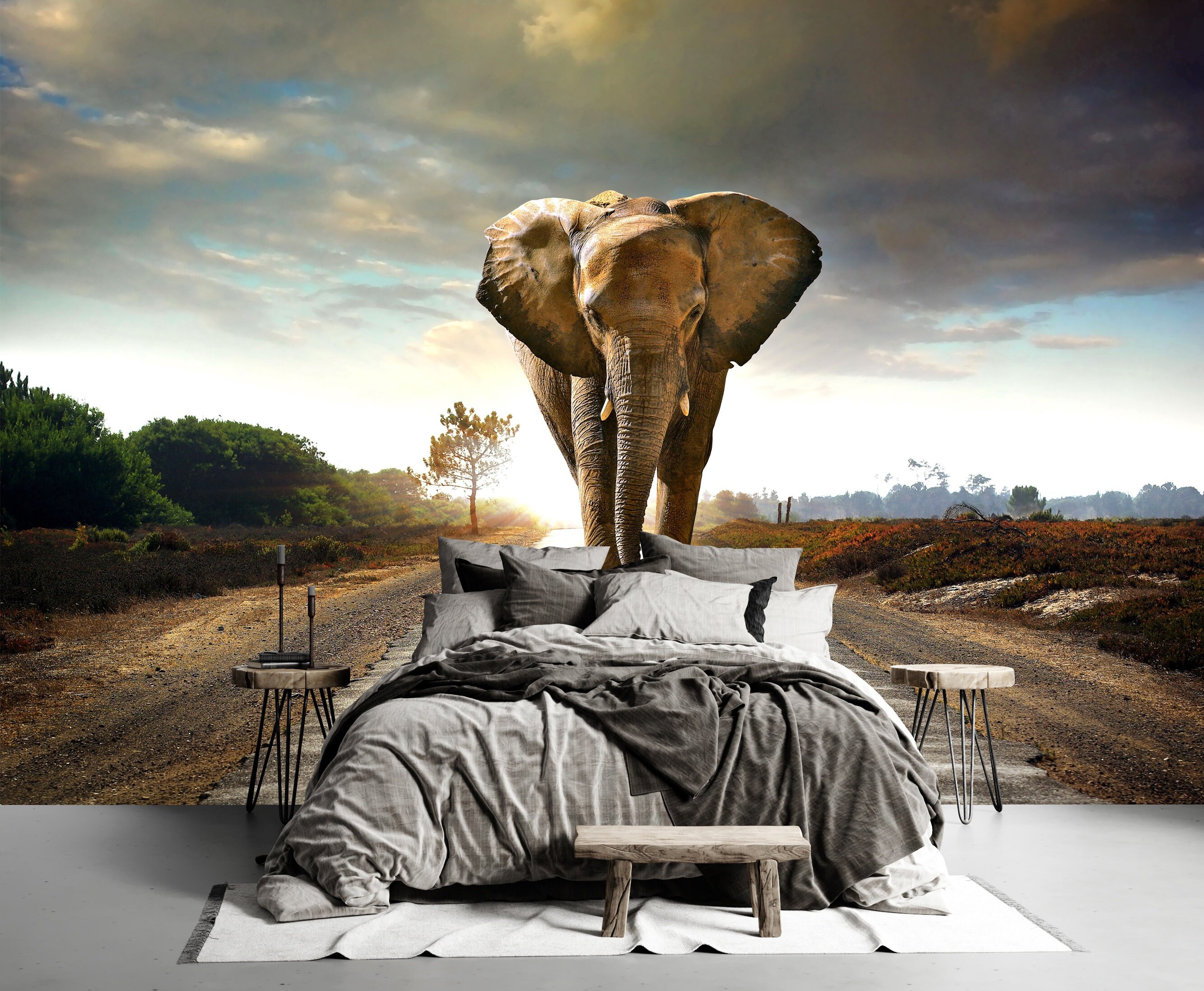 Elephant Wallpaper Animals Removable Peel and Stick Self Etsy