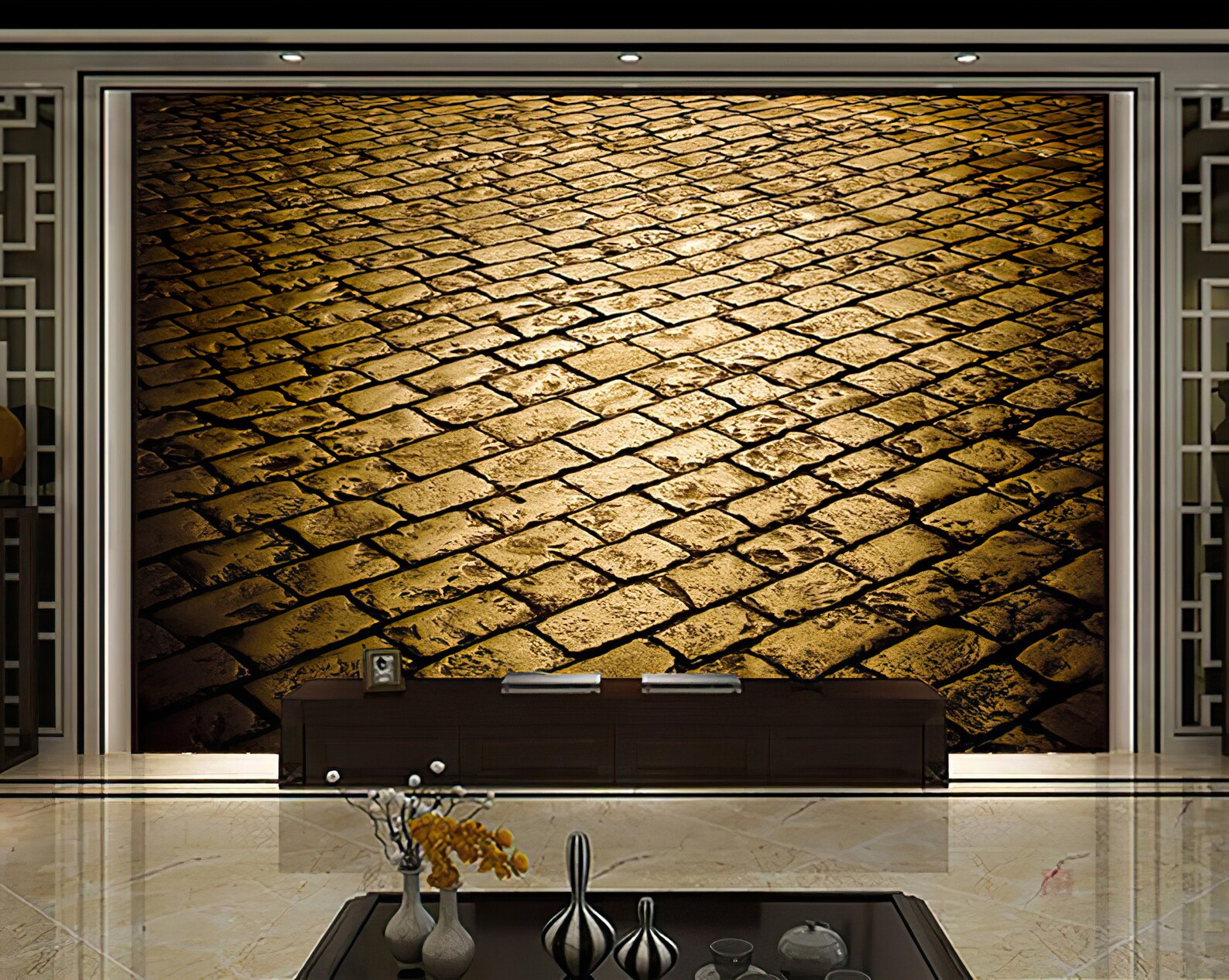 Gold Brick Wallpaper Vintage Stone 3d Texture Peel and Stick Etsy